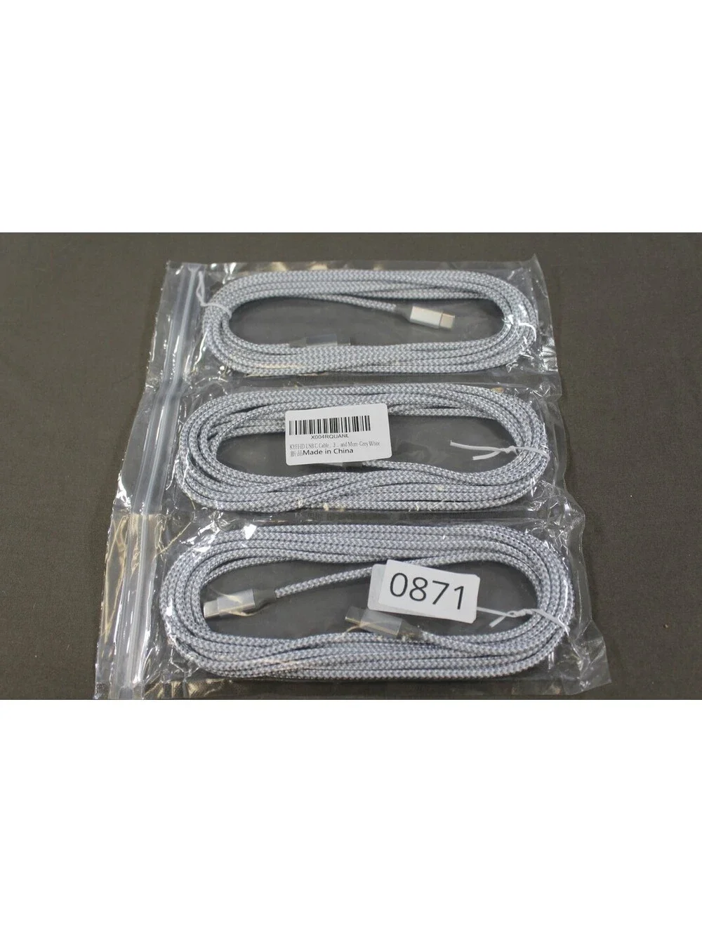 3-Pack Gray Braided USB-C to USB-C Fast Charging Cables